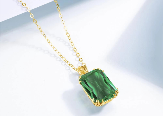 Vintage 14 Ayar Altın Kolyeler 2.67ct 8×10mm Doğal Zümrüt Kolyeli