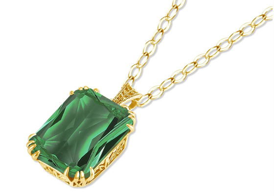 Vintage 14 Ayar Altın Kolyeler 2.67ct 8×10mm Doğal Zümrüt Kolyeli