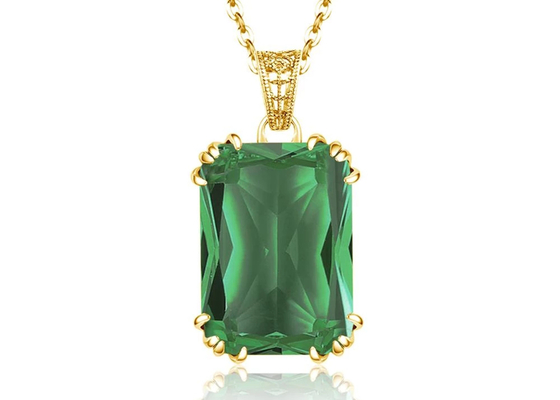 Vintage 14 Ayar Altın Kolyeler 2.67ct 8×10mm Doğal Zümrüt Kolyeli