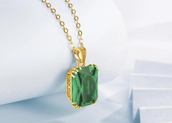 Vintage 14 Ayar Altın Kolyeler 2.67ct 8×10mm Doğal Zümrüt Kolyeli