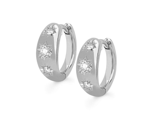 0.16ct Yuvarlak Kesim Pırlantalı 12mm Boy Altın Huggie Hoop Küpeler