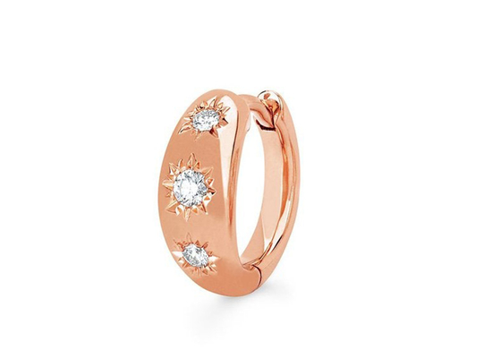0.16ct Yuvarlak Kesim Pırlantalı 12mm Boy Altın Huggie Hoop Küpeler