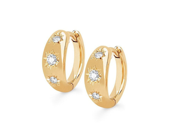 0.16ct Yuvarlak Kesim Pırlantalı 12mm Boy Altın Huggie Hoop Küpeler