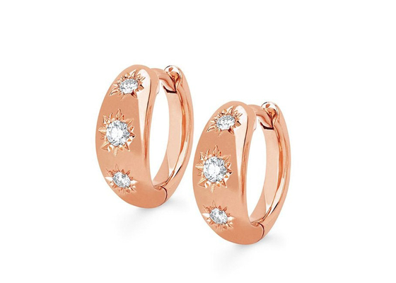 0.16ct Yuvarlak Kesim Pırlantalı 12mm Boy Altın Huggie Hoop Küpeler