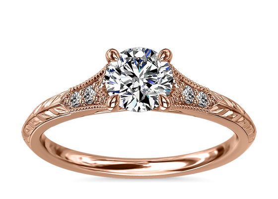 14K Roose Gold Lab Grown Mozanit Yüzük Dia RD6mm 0.8ct Düğün için