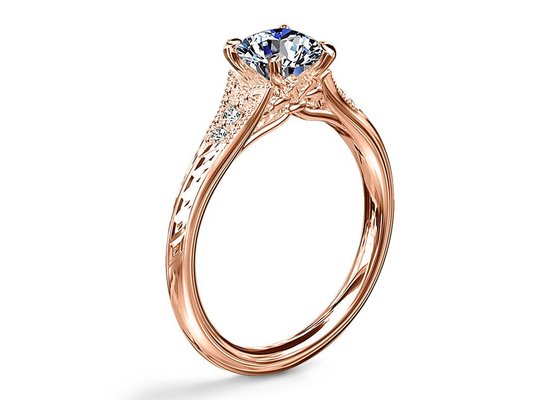 14K Roose Gold Lab Grown Mozanit Yüzük Dia RD6mm 0.8ct Düğün için