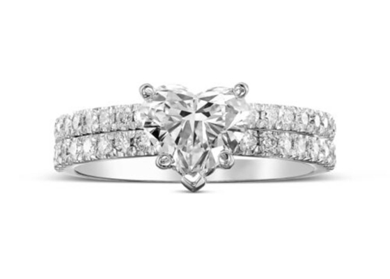 ODM 18 Ayar Rose Gold Pırlanta Yüzük Kalp Kesim, Uyumlu Bantlı 2.75CT