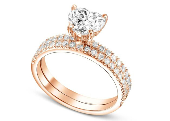 ODM 18 Ayar Rose Gold Pırlanta Yüzük Kalp Kesim, Uyumlu Bantlı 2.75CT