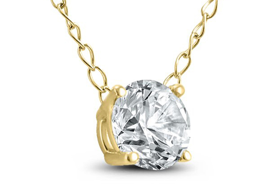 4mm 0.23ct Pırlanta Tek Taş Kolye, 4 Uçlu 14 Ayar Sarı Altın Kolye