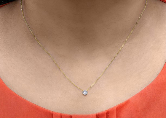 4mm 0.23ct Pırlanta Tek Taş Kolye, 4 Uçlu 14 Ayar Sarı Altın Kolye