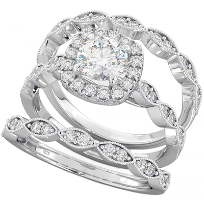 51pcs 0.51CT Halo Pırlanta Alyans Seti Pençe Prong Ayar Tipi