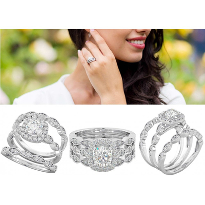 51pcs 0.51CT Halo Pırlanta Alyans Seti Pençe Prong Ayar Tipi