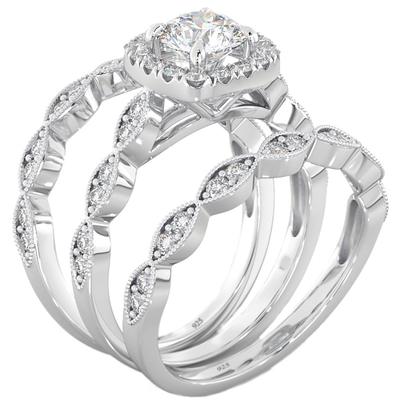 51pcs 0.51CT Halo Pırlanta Alyans Seti Pençe Prong Ayar Tipi