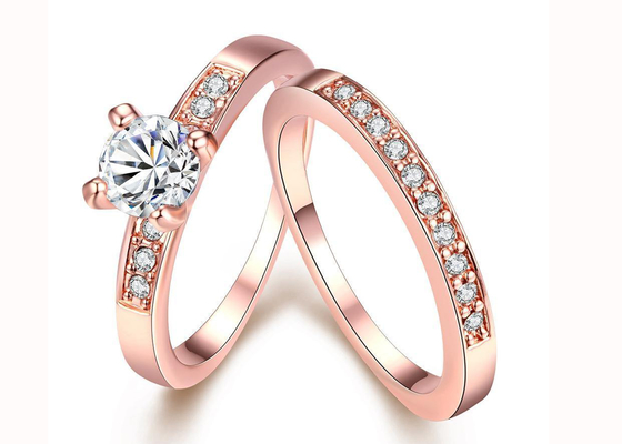 OEM Rose Gold Nişan ve 0.44CT 5mm Taşlı Alyans Seti