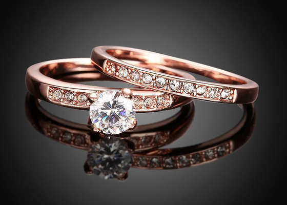 OEM Rose Gold Nişan ve 0.44CT 5mm Taşlı Alyans Seti