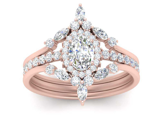 SI1 0.62CT Rose Gold Çift Halo Gelin Yüzükleri