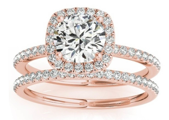 Prong Kare Pırlanta Gül Altın Yüzük, 0.35CT Gizli Halo Nişan Yüzüğü ODM