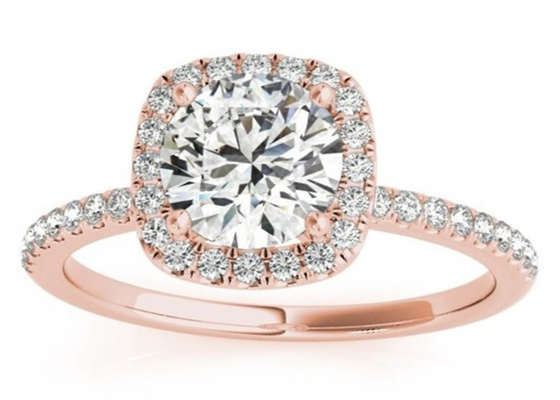 Prong Kare Pırlanta Gül Altın Yüzük, 0.35CT Gizli Halo Nişan Yüzüğü ODM